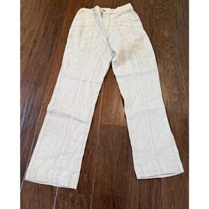 Nicole Miller New York 100% Linen Straight Leg Pants Beige Oatmeal Womens XS
